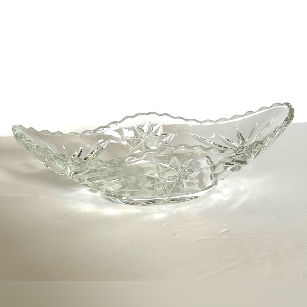 Vintage EAPG Anchor Hocking Star of David Clear Cut Glass Banana Boat Dish
